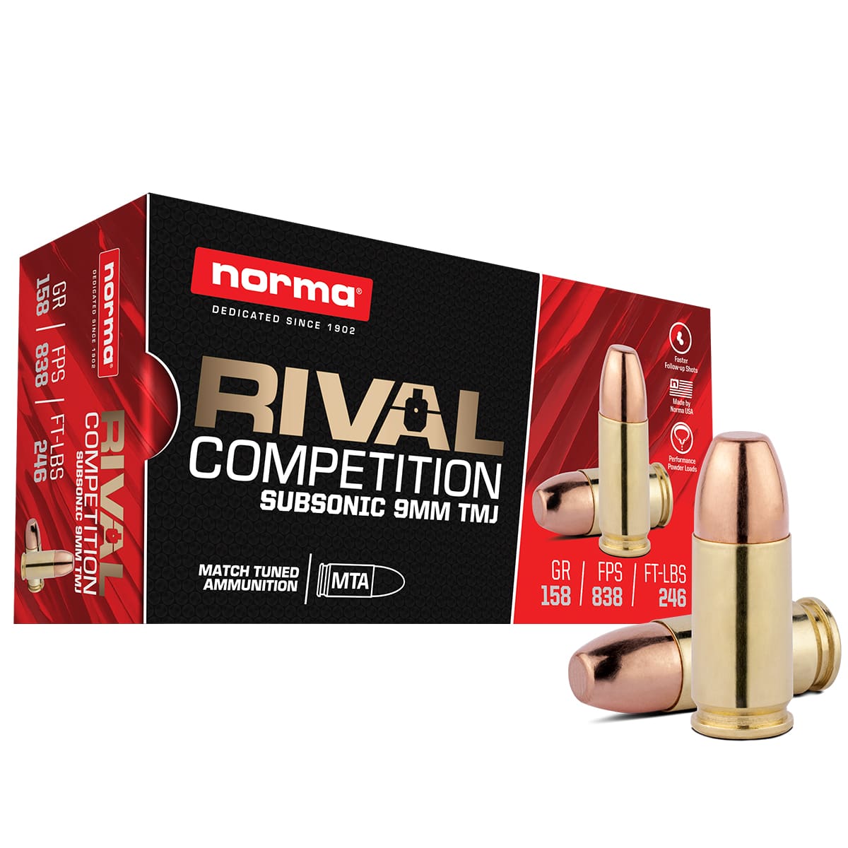 ma 9mm Luger Rival 158 Grain Total Metal Jacket(TMJ) Subsonic Ammo