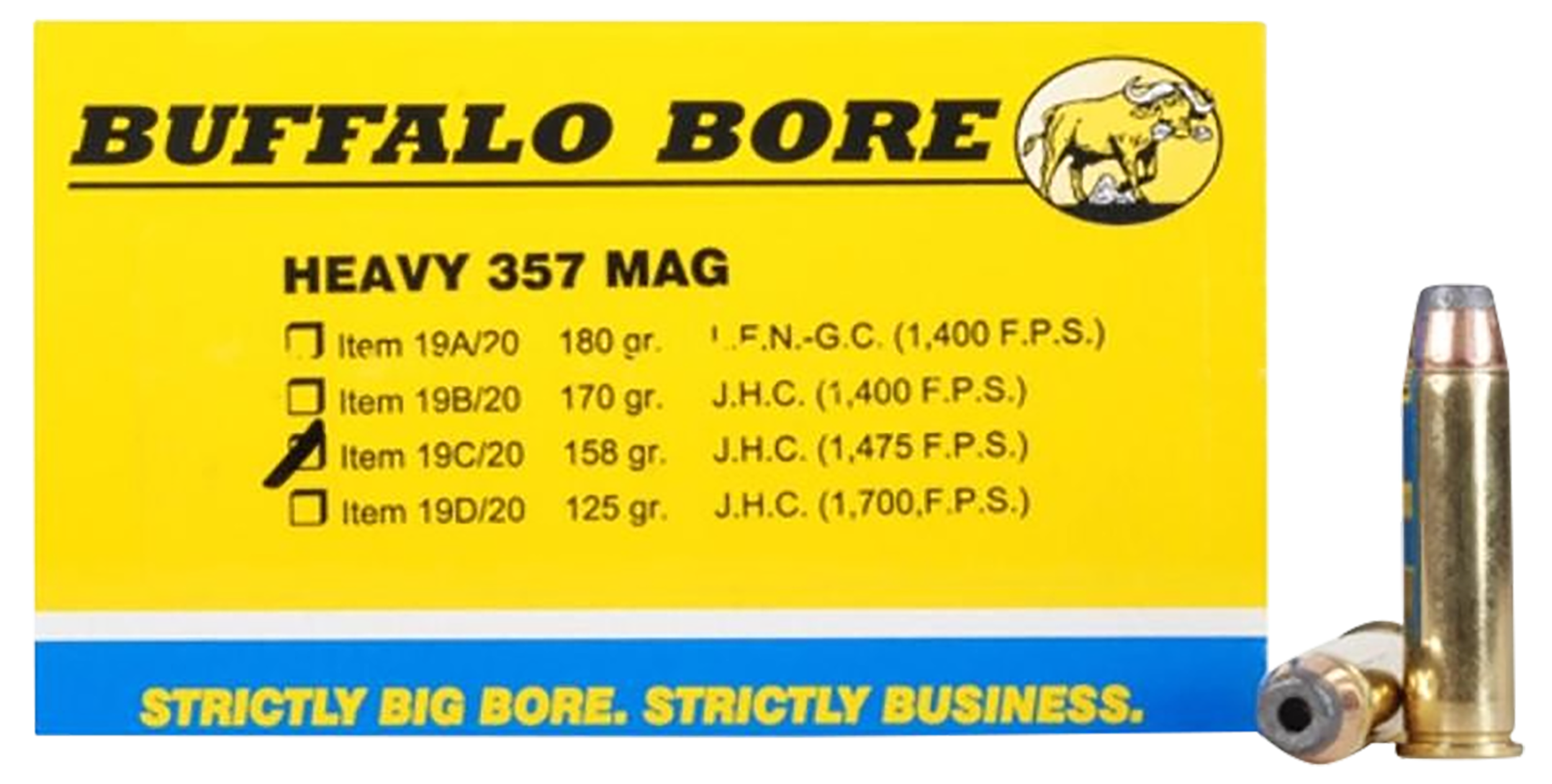 falo Bore Ammunition 19C20 Heavy Strictly Business 357 Mag 158 Gr Jacketed Hollow Point (JHP) 20 Per Box/ 12 Cs Ammo