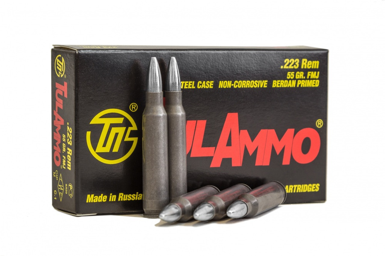 a .223 Rem 55Gr Full Metal Jacket(FMJ) Steel Case Ammo