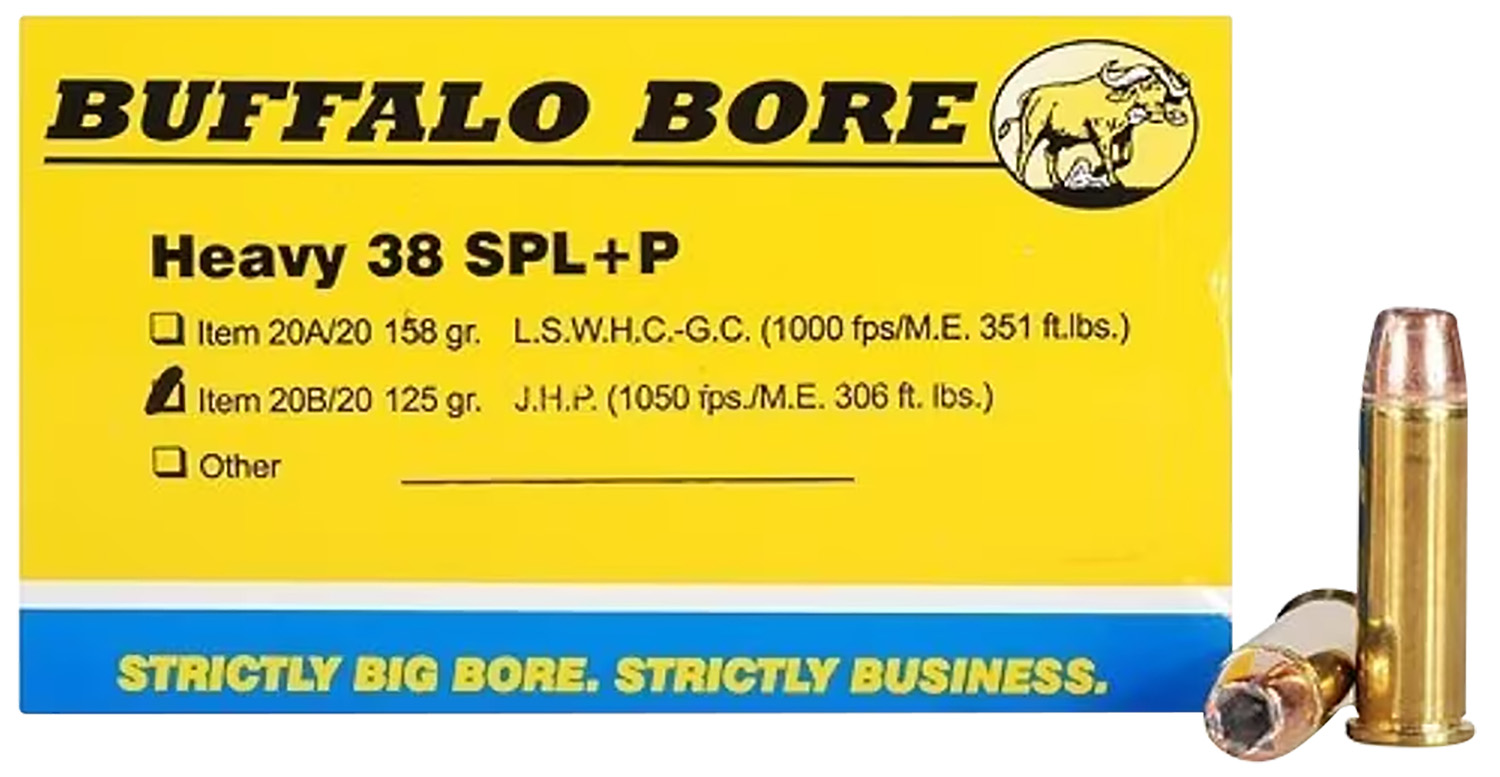 falo Bore Ammunition 20B20 Heavy Strictly Business 38 Special P 125 Gr Jacketed Hollow Point (JHP) 20 Per Box/ 12 Cs Ammo